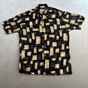 Campia‎ Moda Hawaiian Shirt Rayon Abstract Beach Black Button Up Mens Medium